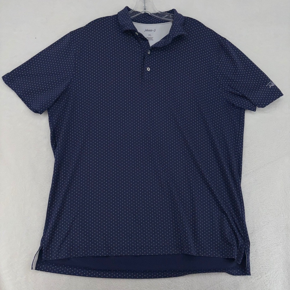 Johnnie-O Mens XL Polo Shirt Navy Blue Micro Dot Porto Cima Performance golf